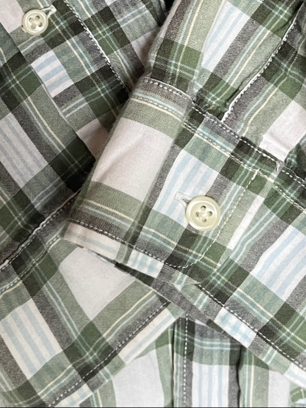 J.Crew Madras Plaid Button Front Shirt Green White Cotton Men's Large L - Picture 4 of 6